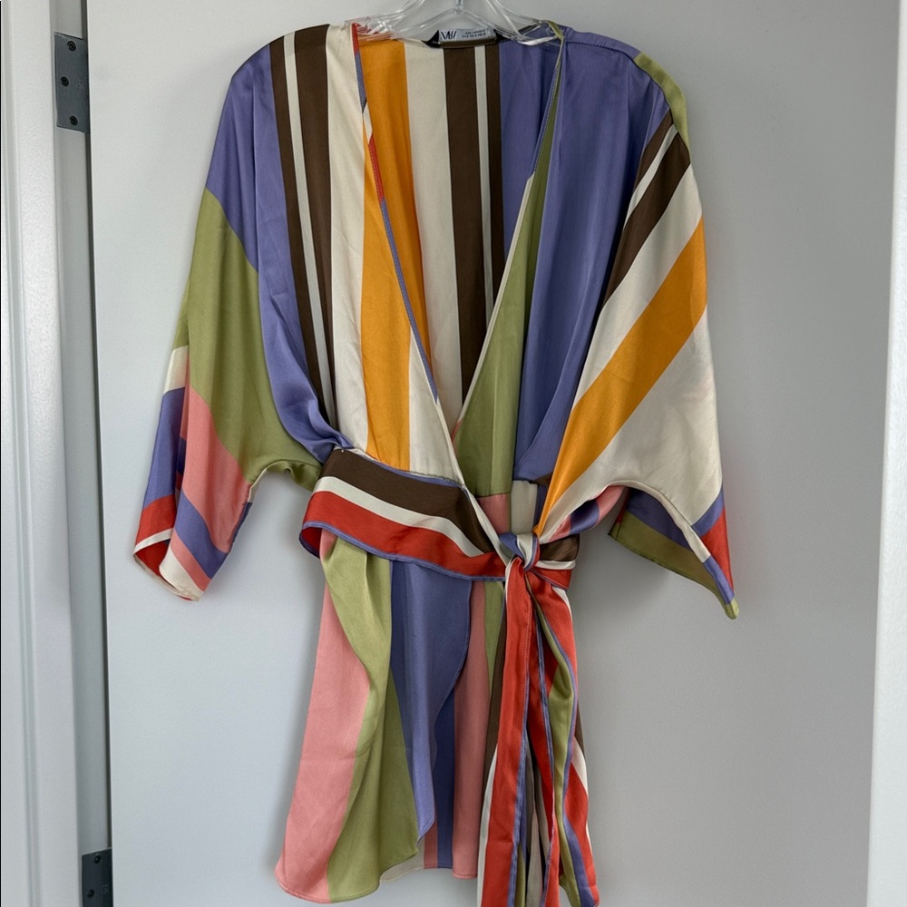 Zara Satin Colorful Striped Kimono Romper